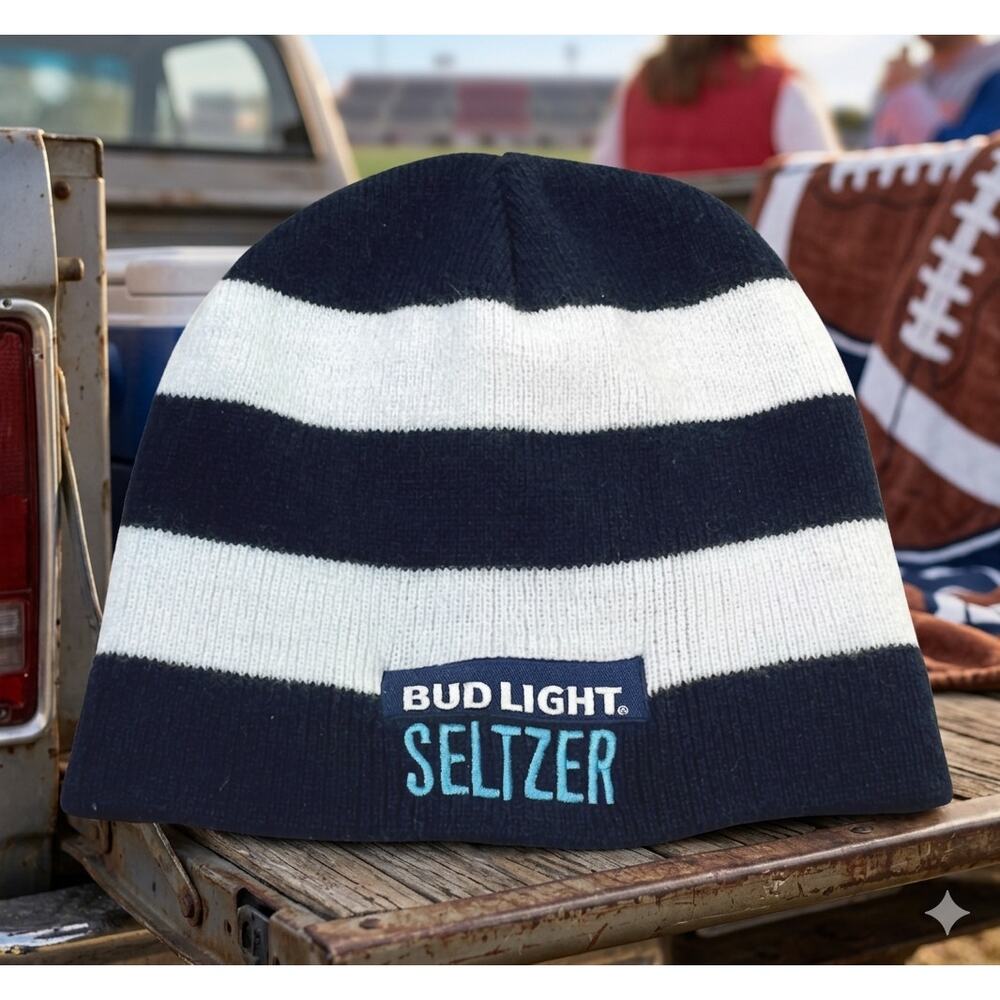 Bud Light Seltzer Beanie Hat Blue White Striped Penn State PSU Color Promo Merch